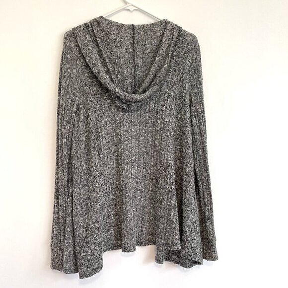 BDG URBAN OUTFITTERS UO Hooded Ribbed Cardigan Black White Marled Open Sweater - Picture 10 of 16